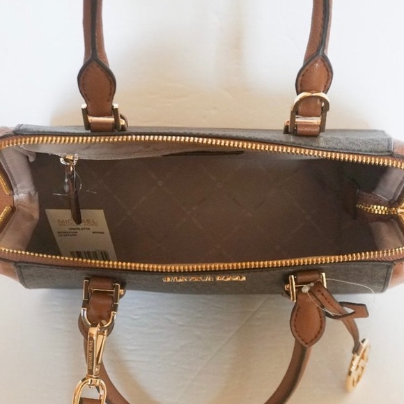 NWT Michael Kors Charlotte Brown large Satchel Bag - Picture 13 of 15